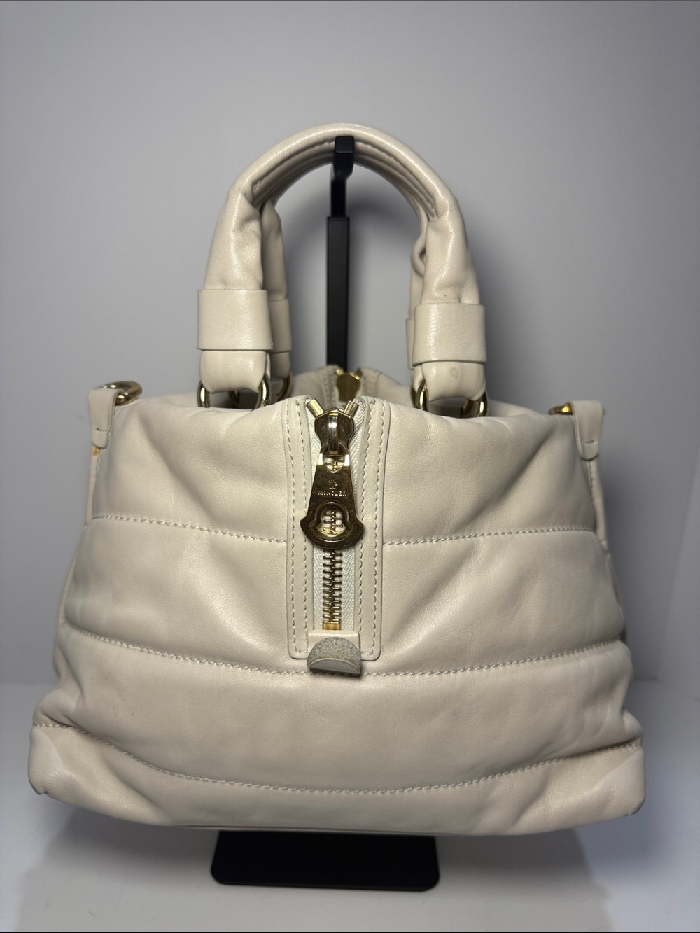 Moncler Amandine Borsa White Leather Puffer Satchel - Picture 2 of 15